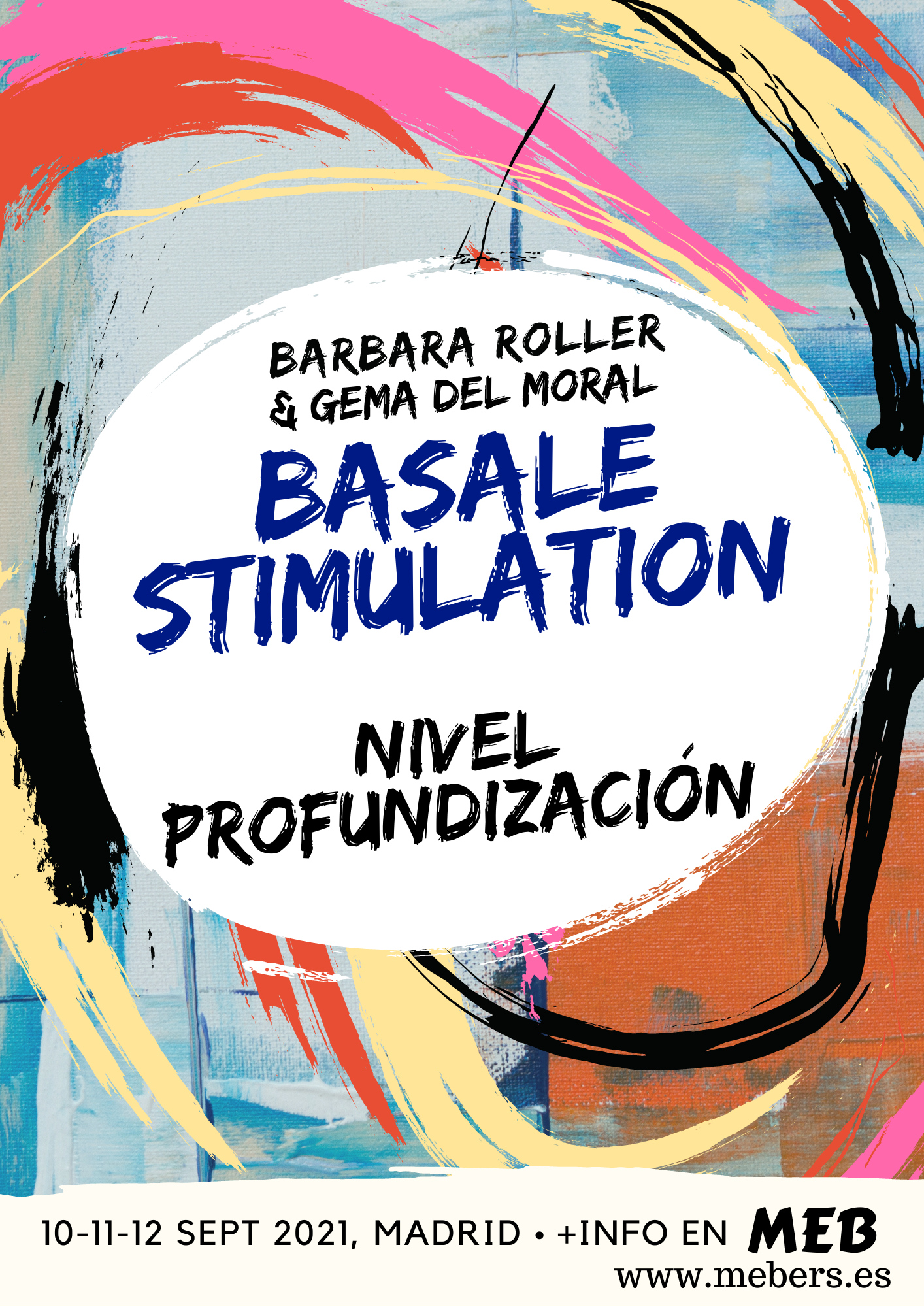 un cartel sobre el curso que se celebrará en Noviembre sobre caompañamiento en la práctica a través de la estimulación basal